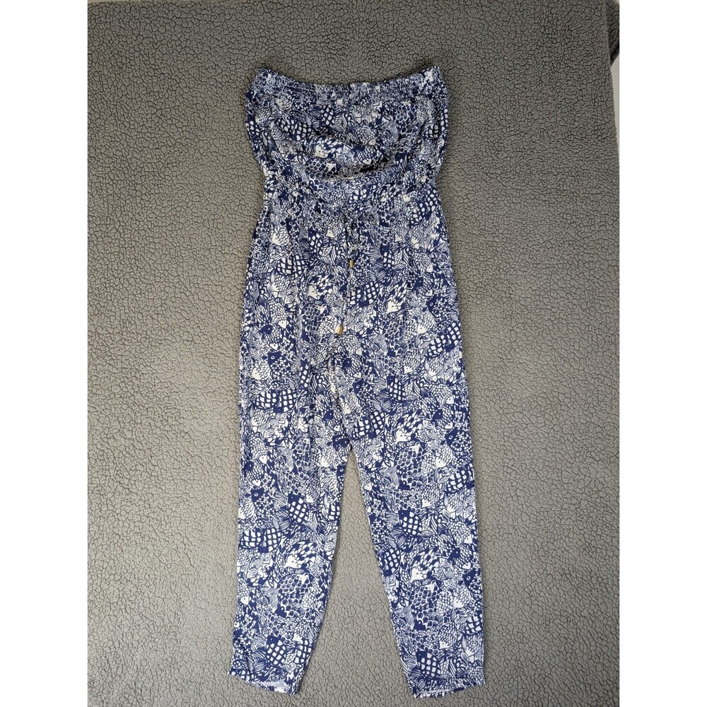 Lilly Pulitzer For Target Blue And White Fish Print Strapless Jumpsuit Size XL